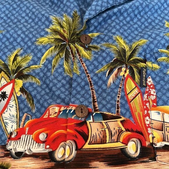Old cars surfboards & palm trees what a groovy shirt size XXL seems smaller GUC - Picture 4 of 10